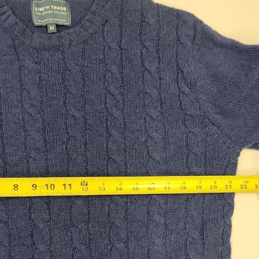 Line Of Trade The Mariner Sweater Blue Shetland Wool Cable Knit Crewneck Size M - Picture 10 of 11